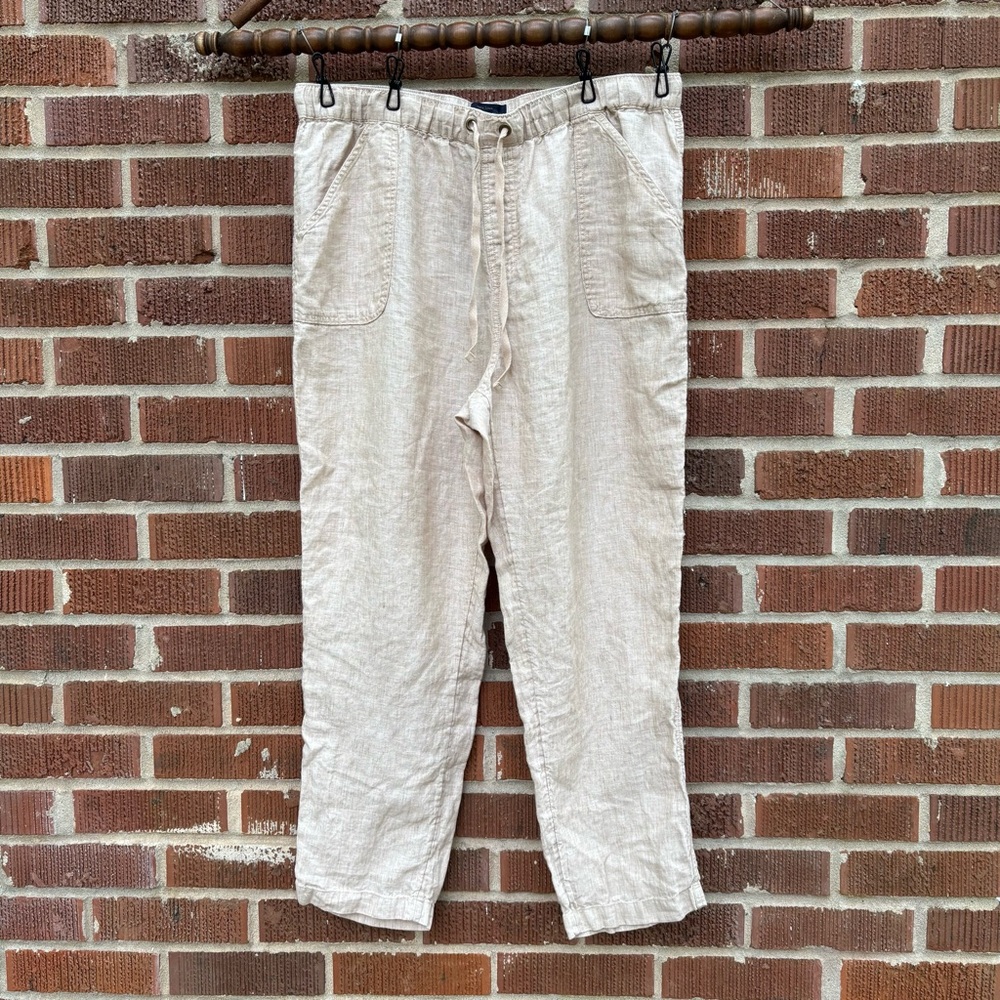RACHEL Rachel Roy Light Beige Cropped Drawstring Linen Pants
